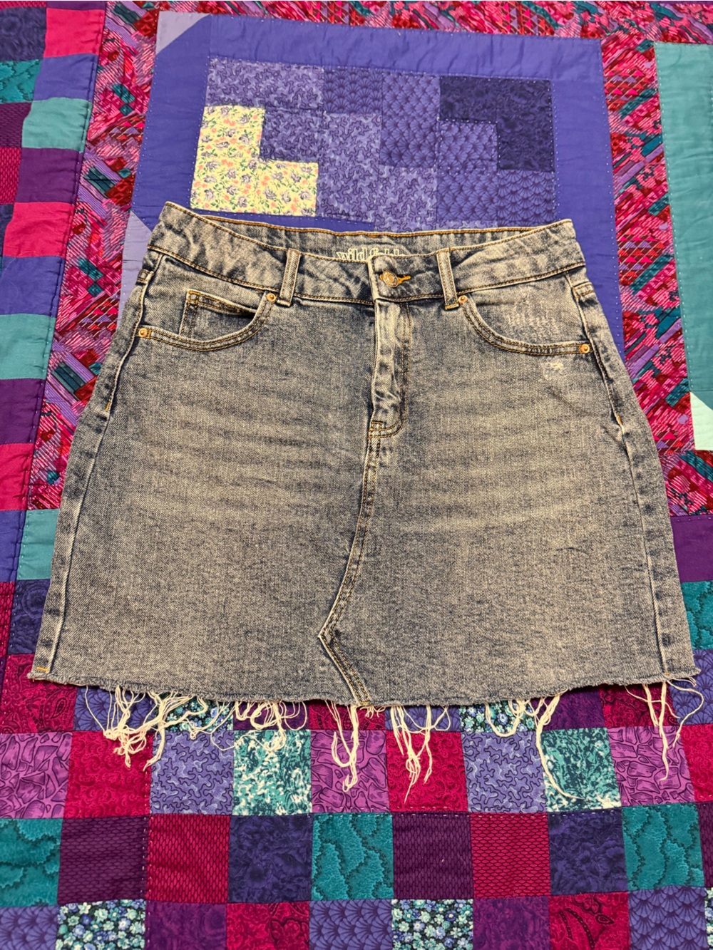 wild fable Light Blue Denim Mini Skirt with Frayed Hem